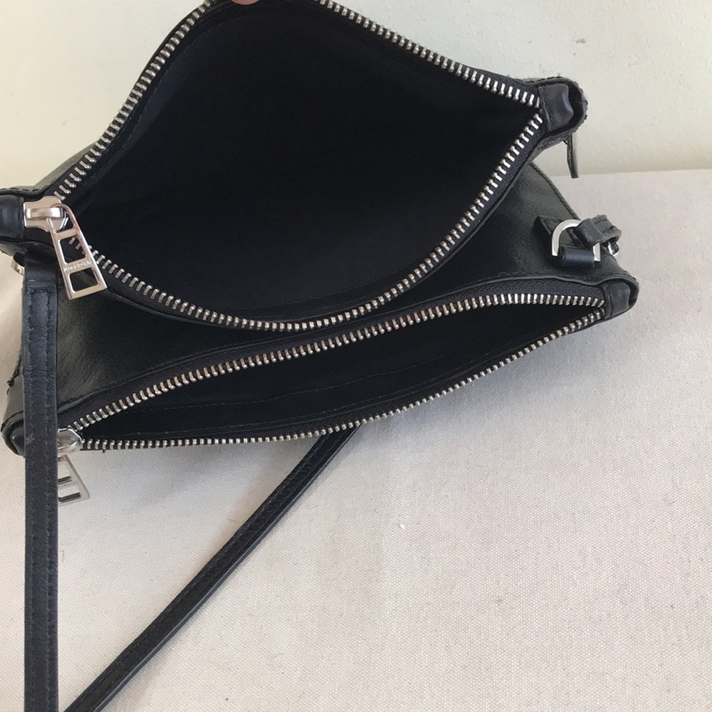 Zadig & Voltaire black leather crossbody bag silver wings logo 2 zipper pouches - Picture 8 of 8